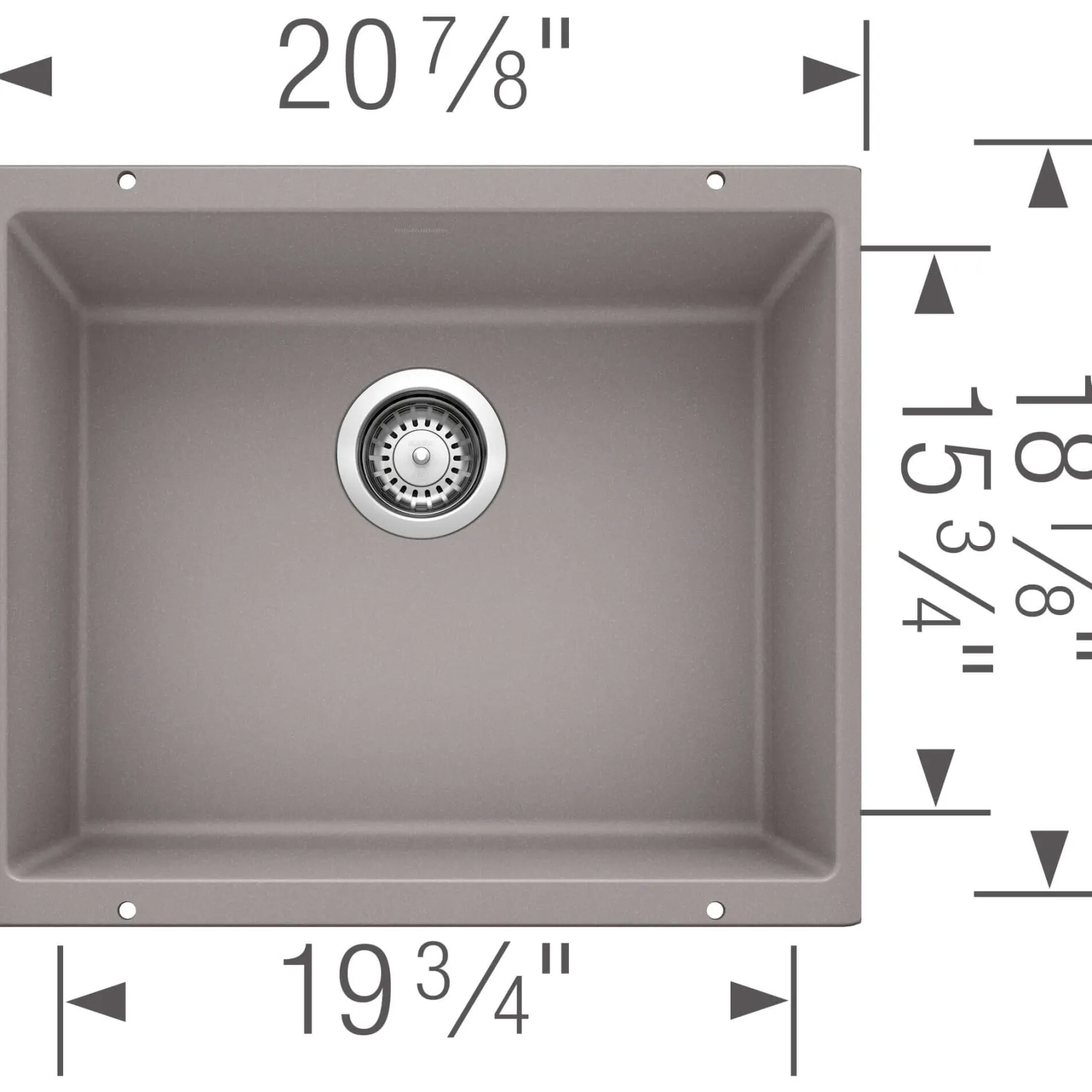 Blanco Precis 21" Undermount Granite Composite Kitchen Sink, Silgranit, Metallic Gray, 513429