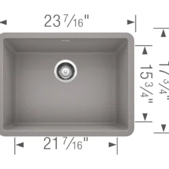 Blanco Precis 23" Undermount Granite Composite Kitchen Sink, Silgranit, Metallic Gray, 522413