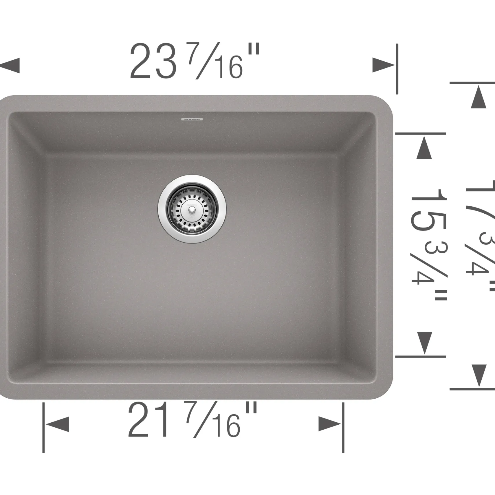 Blanco Precis 23" Undermount Granite Composite Kitchen Sink, Silgranit, Metallic Gray, 522413