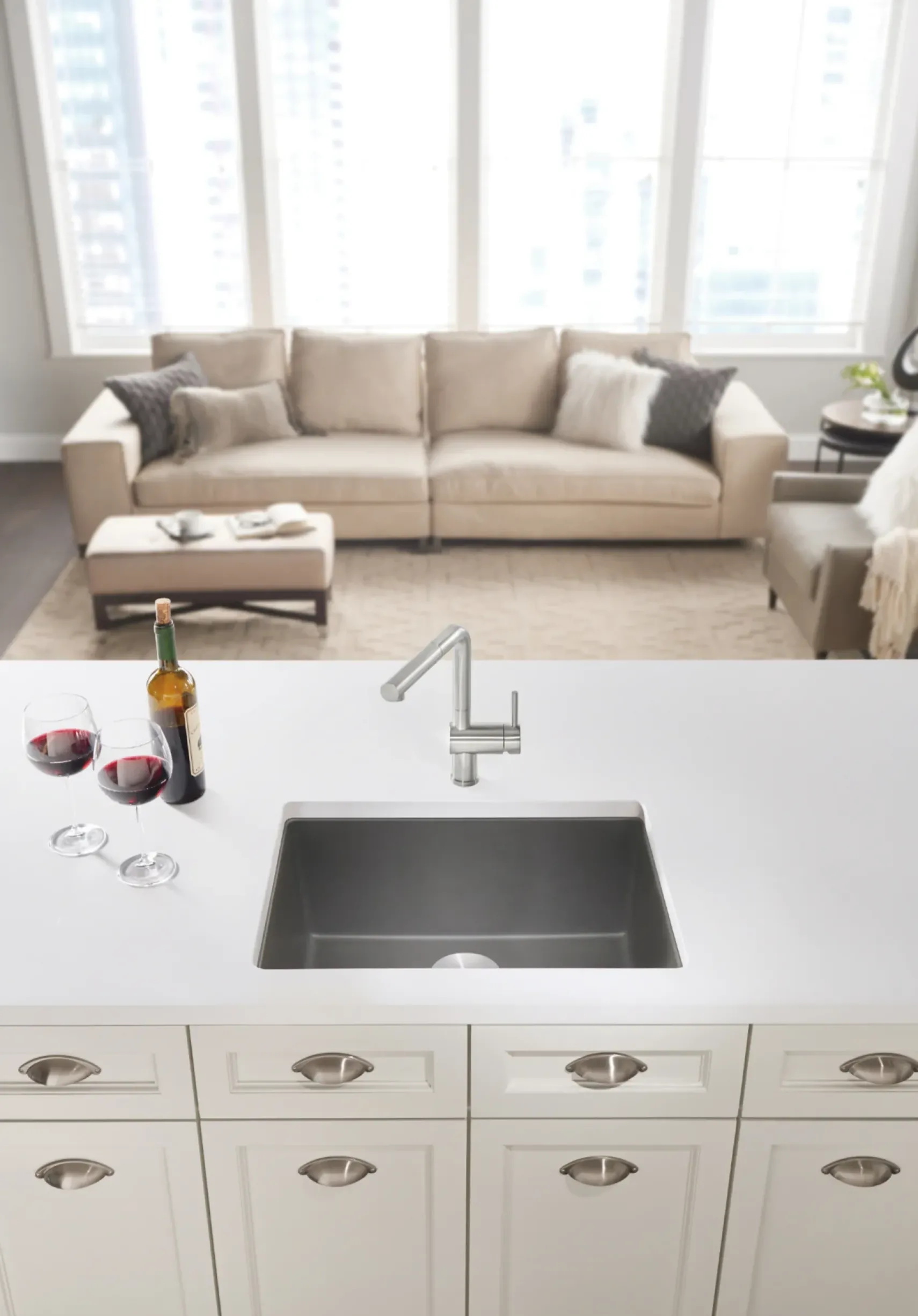 Blanco Precis 23" Undermount Granite Composite Kitchen Sink, Silgranit, Metallic Gray, 522413