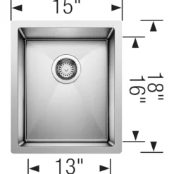 Blanco Precision 15" Rectangle Stainless Steel Bar/Prep Sink, 18 Gauge, Satin Polish, 516225