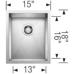Blanco Precision 15" Rectangle Stainless Steel Bar/Prep Sink, 18 Gauge, Satin Polish, 516208