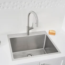 Blanco Quatrus 25" Drop In/Topmount Stainless Steel Laundry Sink, Satin Polish, 18 Gauge, 1 Faucet Hole, 443151