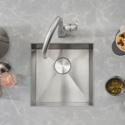 Blanco Quatrus 17" Square Stainless Steel Bar/Prep Sink, Satin Polish, 18 Gauge, No Faucet Hole, 443049