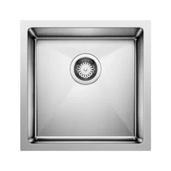 Blanco Quatrus 17" Square Stainless Steel Bar/Prep Sink, Satin Polish, 18 Gauge, No Faucet Hole, 443144