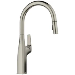 Blanco Rivana High Arc Pull-Down Dual-Spray Kitchen Faucet, Satin Platinum, 1.5 GPM, Brass, 443249