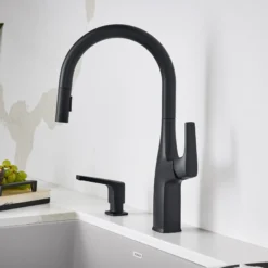 Blanco Rivana High-Arc Pull-Down Dual-Spray Kitchen Faucet, Matte Black, 1.5 GPM, Brass, 443020