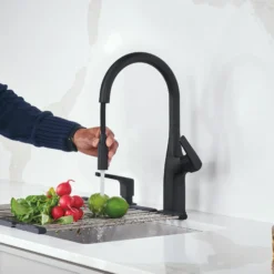 Blanco Rivana High-Arc Pull-Down Dual-Spray Kitchen Faucet, Matte Black, 1.5 GPM, Brass, 443020