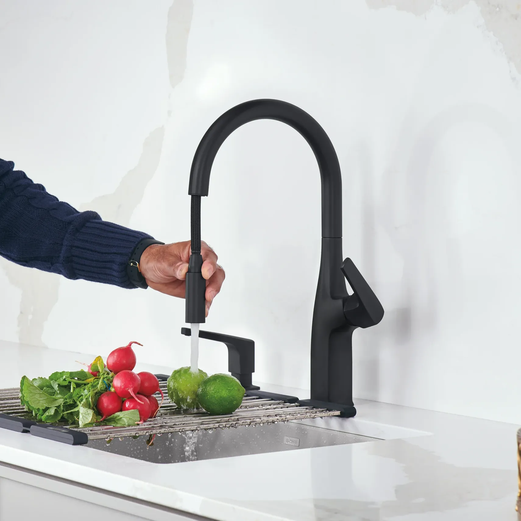 Blanco Rivana High-Arc Pull-Down Dual-Spray Kitchen Faucet, Matte Black, 1.5 GPM, Brass, 443020