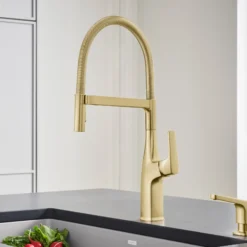 Blanco Rivana Semi-Pro Pull-Down Dual-Spray Kitchen Faucet, Satin Gold, 1.5 GPM, Brass, 442984