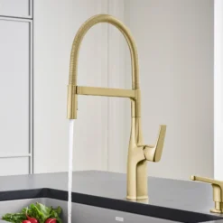 Blanco Rivana Semi-Pro Pull-Down Dual-Spray Kitchen Faucet, Satin Gold, 1.5 GPM, Brass, 442984