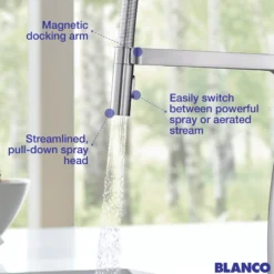 Blanco Rivana Semi-Pro Pull-Down Dual-Spray Kitchen Faucet, Satin Dark Steel, 1.5 GPM, Brass, 443266