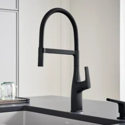 Blanco Rivana Semi-Pro Pull-Down Dual-Spray Kitchen Faucet, Matte Black, 1.5 GPM, Brass, 443019