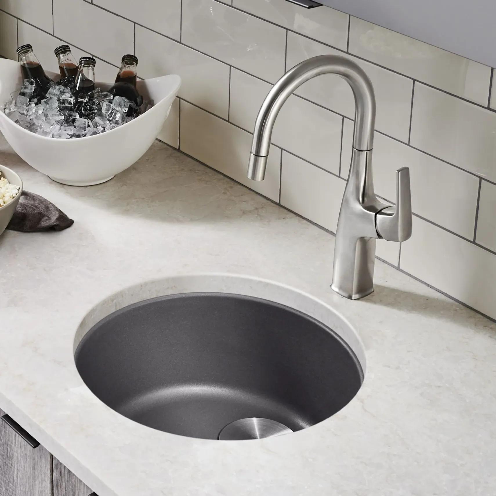Blanco Rondo 18" Round Granite Composite Bar/Prep Sink, Silgranit, Cinder, 518911