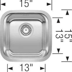Blanco Stellar 15" Square Stainless Steel Bar/Prep Sink, 18 Gauge, Brushed Finish, 441026
