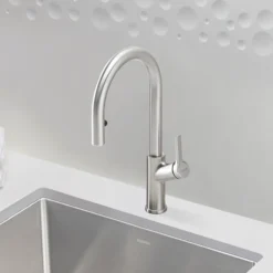 Blanco Urbena 1.5 GPM Brass Kitchen Faucet, Pull-Down, Classic Steel, 526389