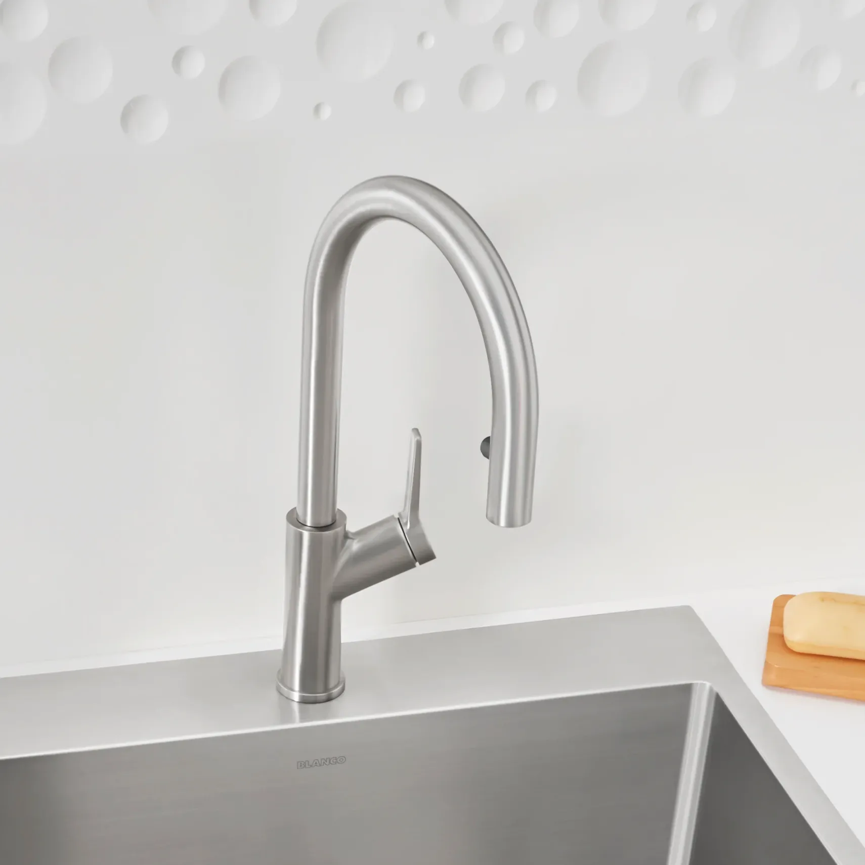 Blanco Urbena 1.5 GPM Brass Kitchen Faucet, Pull-Down, Classic Steel, 526389