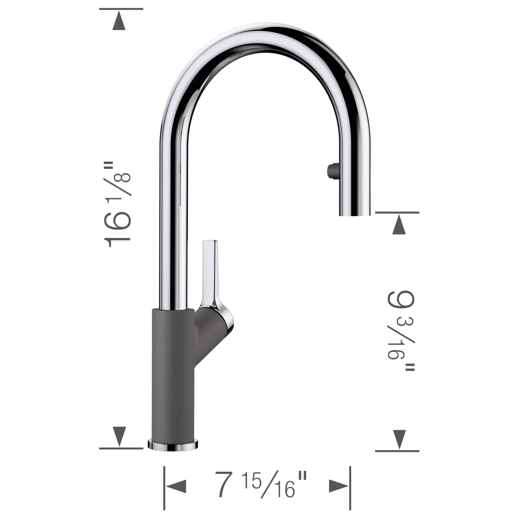 Blanco Urbena 1.5 GPM Brass Kitchen Faucet, Pull-Down, Cinder/Chrome, 526395
