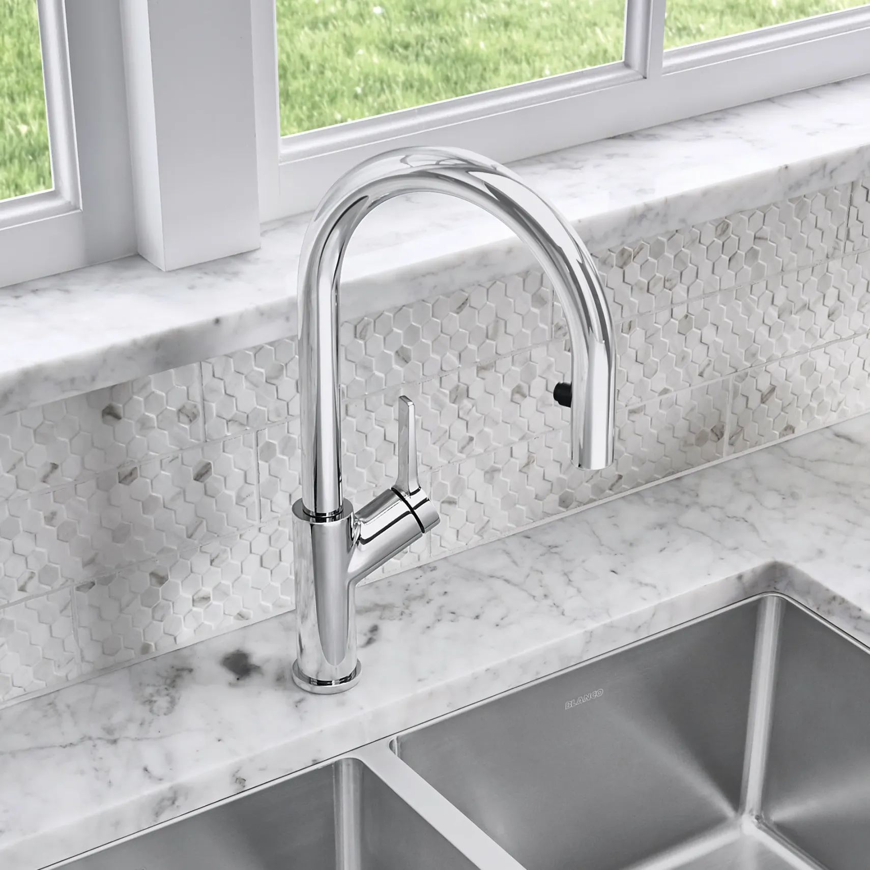 Blanco Urbena 1.5 GPM Brass Kitchen Faucet, Pull-Down, Polished Chrome, 526390