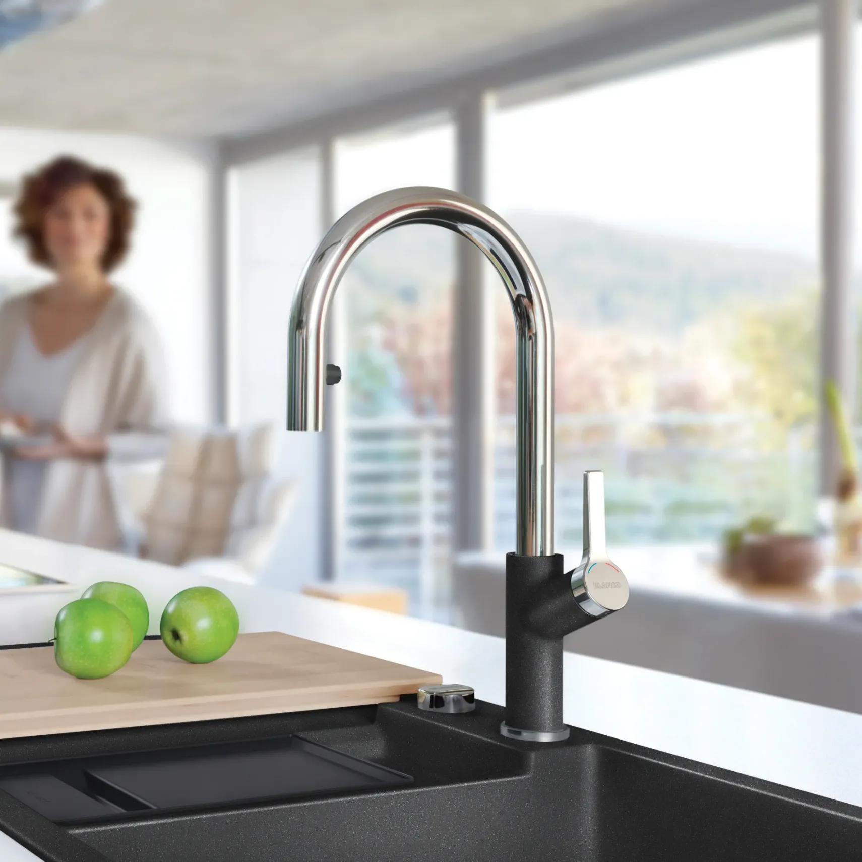 Blanco Urbena 1.5 GPM Brass Kitchen Faucet, Pull-Down, Anthracite/Chrome, 526392