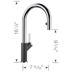 Blanco Urbena 1.5 GPM Brass Kitchen Faucet, Pull-Down, Anthracite/Chrome, 526392