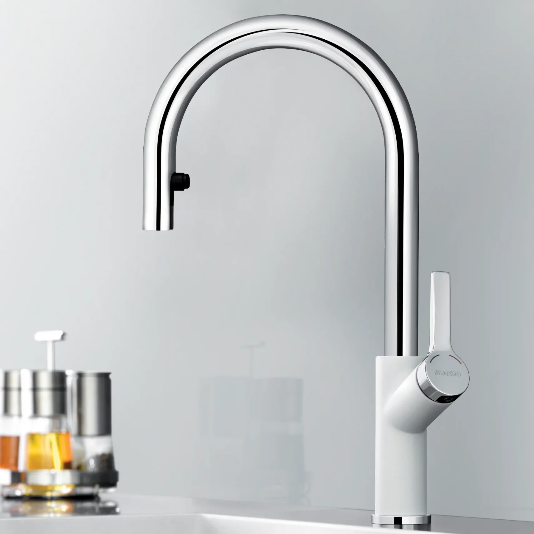 Blanco Urbena 1.5 GPM Brass Kitchen Faucet, Pull-Down, White/Chrome, 526391