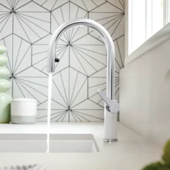 Blanco Urbena 1.5 GPM Brass Kitchen Faucet, Pull-Down, White/Chrome, 526391