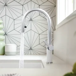 Blanco Urbena 1.5 GPM Brass Kitchen Faucet, Pull-Down, White/Chrome, 526391