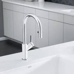 Blanco Urbena 1.5 GPM Brass Kitchen Faucet, Pull-Down, White/Chrome, 526391