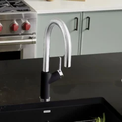 Blanco Urbena 1.5 GPM Brass Kitchen Faucet, Pull-Down, Coal Black/Chrome, 526398