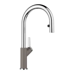 Blanco Urbena Pull-Down Dual-Spray Kitchen Faucet, Chrome/Volcano Gray, 1.5 GPM, Brass, 526933