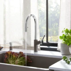 Blanco Urbena Pull-Down Dual-Spray Kitchen Faucet, Chrome/Volcano Gray, 1.5 GPM, Brass, 526933