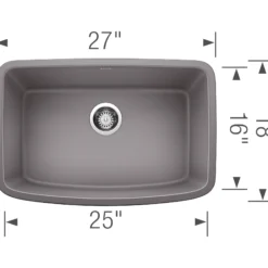 Blanco Valea 27" Undermount Granite Composite Kitchen Sink, Silgranit, Metallic Gray, 442554