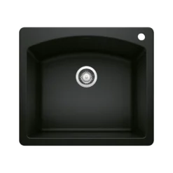 Blanco Diamond 25" Dual Mount Granite Composite Kitchen Sink, Silgranit, Coal Black, 442905