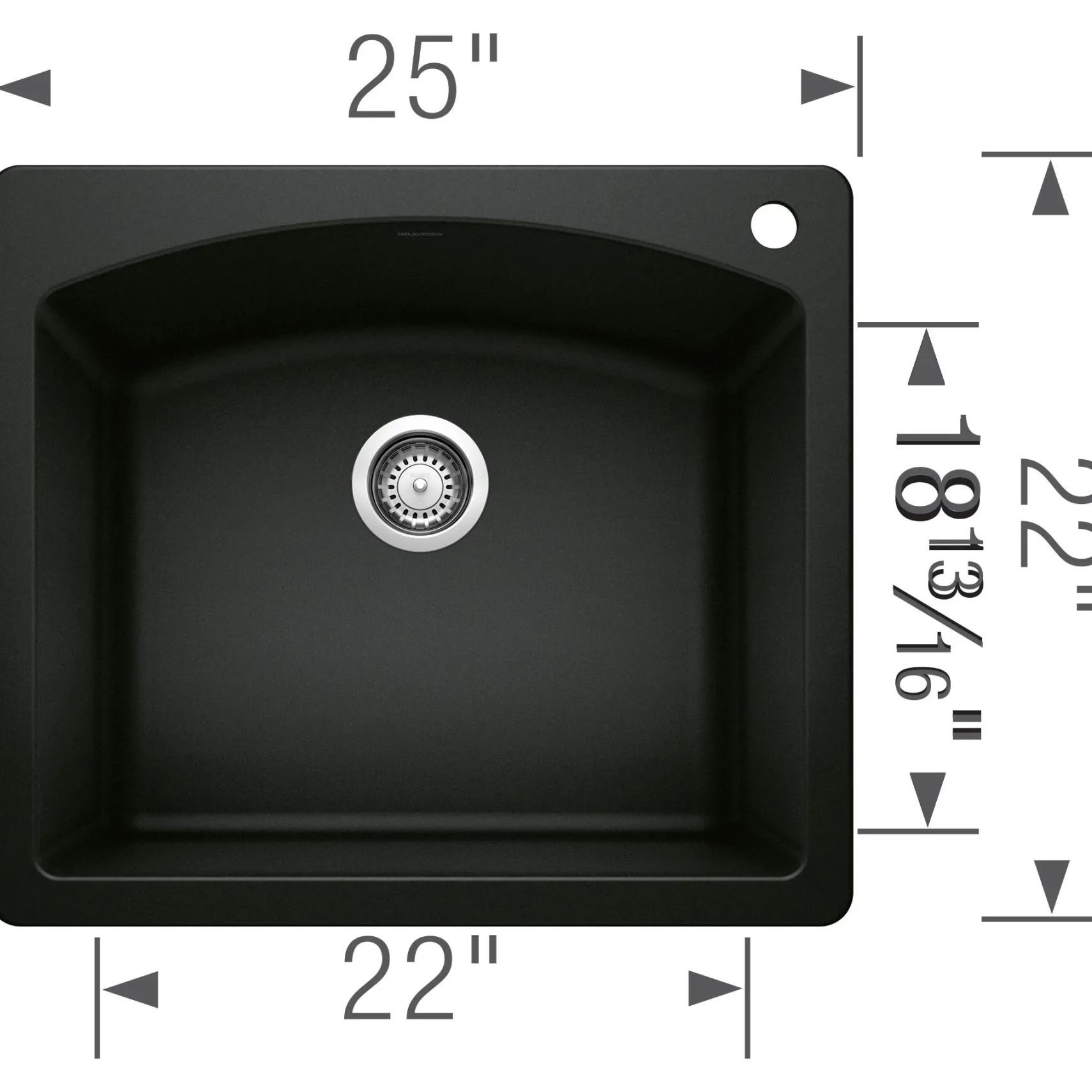 Blanco Diamond 25" Dual Mount Granite Composite Kitchen Sink, Silgranit, Coal Black, 442905