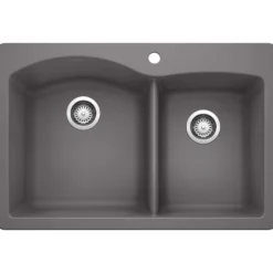 Blanco Diamond 33" Dual Mount Granite Composite Kitchen Sink, Silgranit, 60/40 Double Bowl, Cinder, 441465