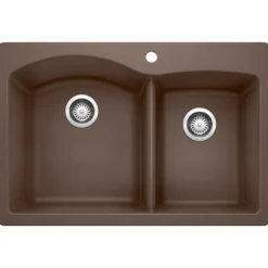 Blanco Diamond 33" Dual Mount Granite Composite Kitchen Sink, Silgranit, 60/40 Double Bowl, Cafe, 440213