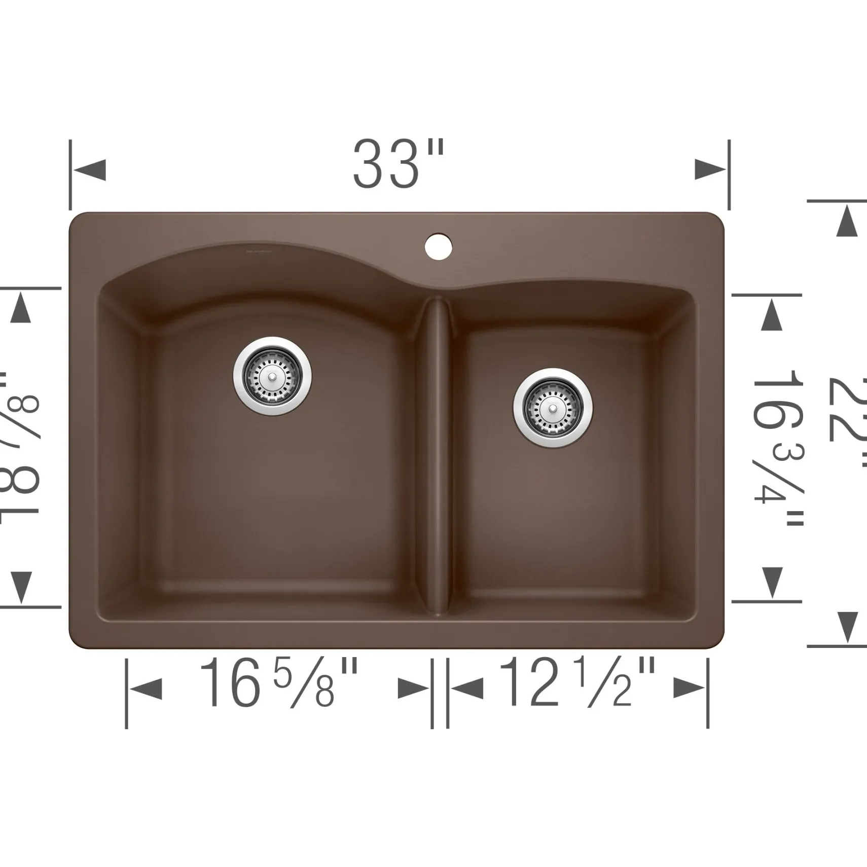 Blanco Diamond 33" Dual Mount Granite Composite Kitchen Sink, Silgranit, 60/40 Double Bowl, Cafe, 440213