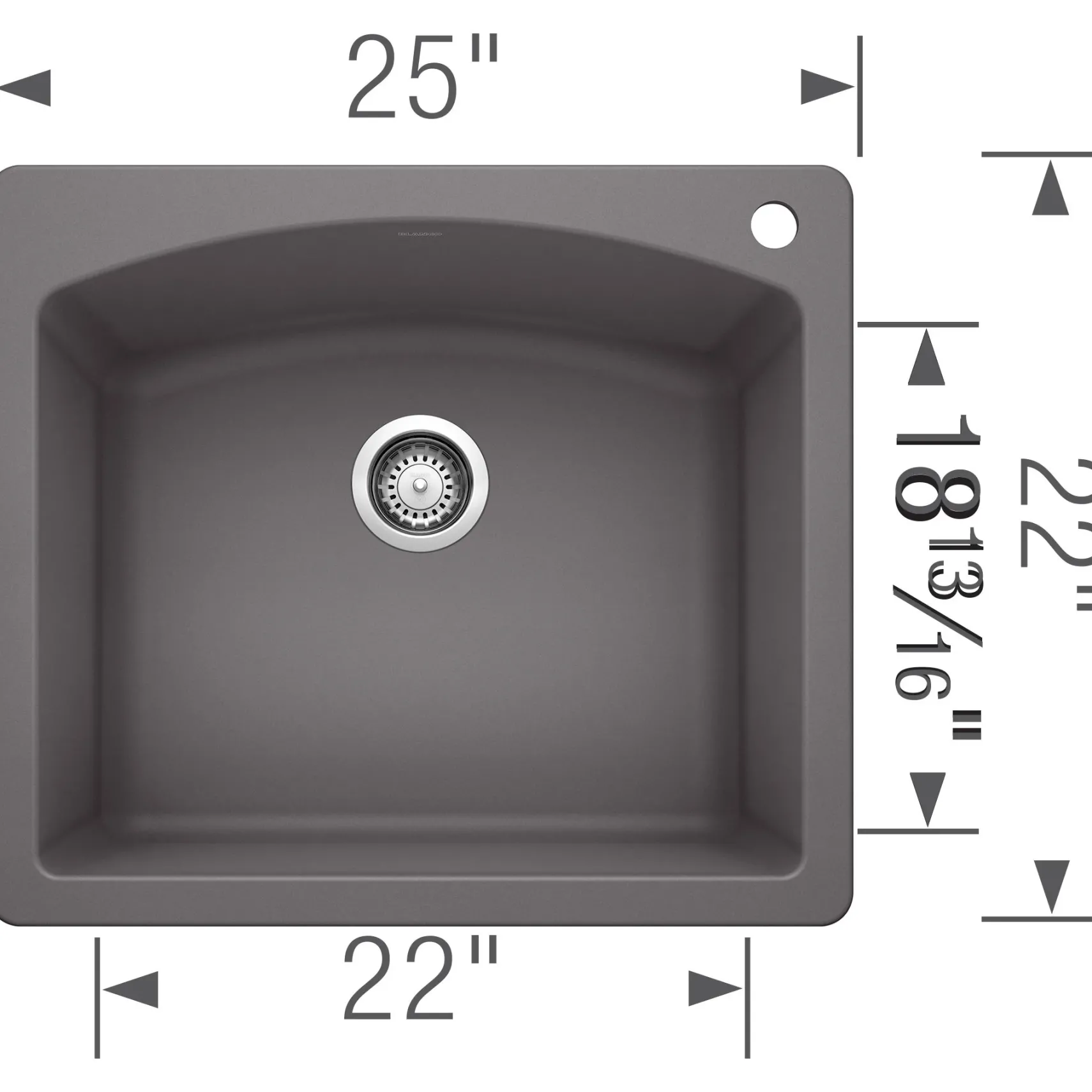 Blanco Diamond 25" Dual Mount Granite Composite Kitchen Sink, Silgranit, Cinder, 441463