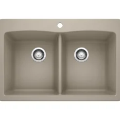 Blanco Diamond 33" Dual Mount Granite Composite Kitchen Sink, Silgranit, 50/50 Double Bowl, Truffle, 441285