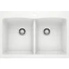 Blanco Diamond 33" Dual Mount Granite Composite Kitchen Sink, Silgranit, 50/50 Double Bowl, White, 440221