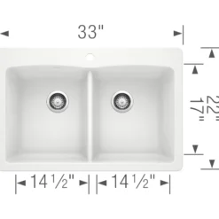 Blanco Diamond 33" Dual Mount Granite Composite Kitchen Sink, Silgranit, 50/50 Double Bowl, White, 440221