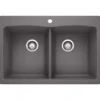Blanco Diamond 33" Dual Mount Granite Composite Kitchen Sink, Silgranit, 50/50 Double Bowl, Cinder, 441466
