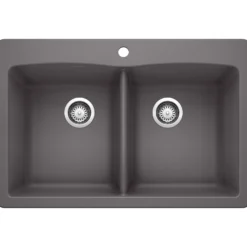 Blanco Diamond 33" Dual Mount Granite Composite Kitchen Sink, Silgranit, 50/50 Double Bowl, Cinder, 441466