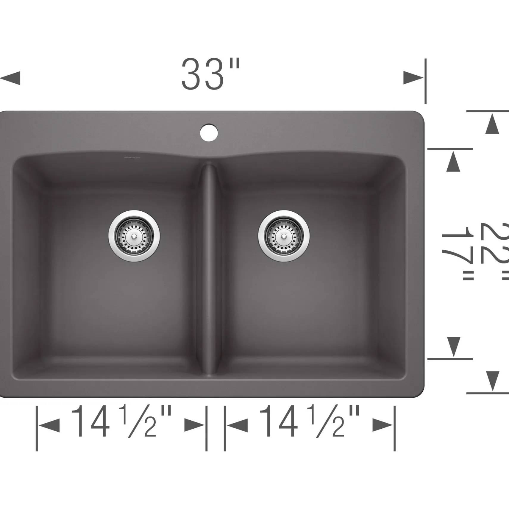 Blanco Diamond 33" Dual Mount Granite Composite Kitchen Sink, Silgranit, 50/50 Double Bowl, Cinder, 441466