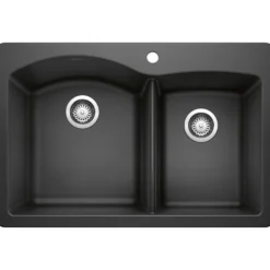 Blanco Diamond 33" Dual Mount Granite Composite Kitchen Sink, Silgranit, 60/40 Double Bowl, Anthracite, 440215