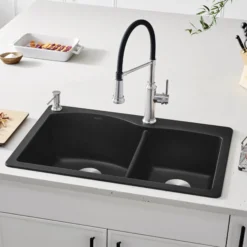Blanco Diamond 33" Dual Mount Granite Composite Kitchen Sink, Silgranit, 60/40 Double Bowl, Anthracite, 440215