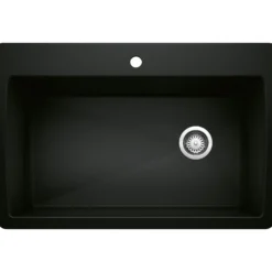 Blanco Diamond 34" Dual Mount Granite Composite Kitchen Sink, Silgranit, Coal Black, 442917