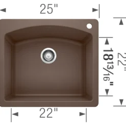 Blanco Diamond 25" Dual Mount Granite Composite Kitchen Sink, Silgranit, Cafe, 440208
