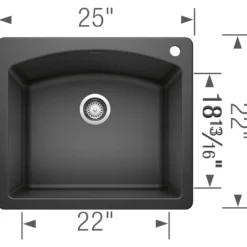 Blanco Diamond 25" Dual Mount Granite Composite Kitchen Sink, Silgranit, Anthracite, 440210